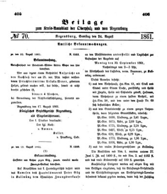 Königlich-bayerisches Kreis-Amtsblatt der Oberpfalz und von Regensburg (Königlich bayerisches Intelligenzblatt für die Oberpfalz und von Regensburg) Samstag 24. August 1861