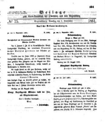 Königlich-bayerisches Kreis-Amtsblatt der Oberpfalz und von Regensburg (Königlich bayerisches Intelligenzblatt für die Oberpfalz und von Regensburg) Samstag 7. September 1861