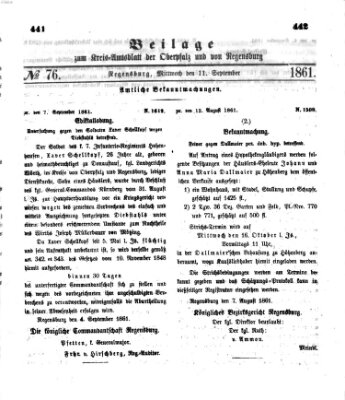 Königlich-bayerisches Kreis-Amtsblatt der Oberpfalz und von Regensburg (Königlich bayerisches Intelligenzblatt für die Oberpfalz und von Regensburg) Mittwoch 11. September 1861