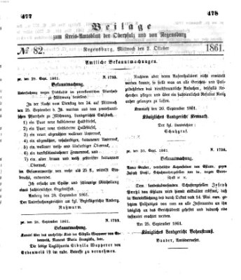 Königlich-bayerisches Kreis-Amtsblatt der Oberpfalz und von Regensburg (Königlich bayerisches Intelligenzblatt für die Oberpfalz und von Regensburg) Mittwoch 2. Oktober 1861