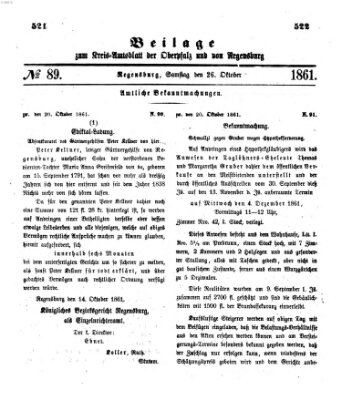 Königlich-bayerisches Kreis-Amtsblatt der Oberpfalz und von Regensburg (Königlich bayerisches Intelligenzblatt für die Oberpfalz und von Regensburg) Samstag 26. Oktober 1861