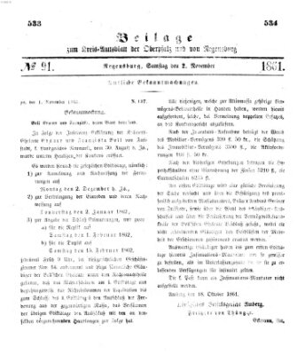 Königlich-bayerisches Kreis-Amtsblatt der Oberpfalz und von Regensburg (Königlich bayerisches Intelligenzblatt für die Oberpfalz und von Regensburg) Samstag 2. November 1861