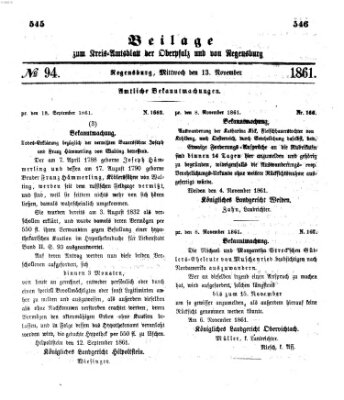 Königlich-bayerisches Kreis-Amtsblatt der Oberpfalz und von Regensburg (Königlich bayerisches Intelligenzblatt für die Oberpfalz und von Regensburg) Mittwoch 13. November 1861