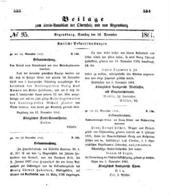 Königlich-bayerisches Kreis-Amtsblatt der Oberpfalz und von Regensburg (Königlich bayerisches Intelligenzblatt für die Oberpfalz und von Regensburg) Samstag 16. November 1861