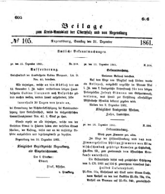 Königlich-bayerisches Kreis-Amtsblatt der Oberpfalz und von Regensburg (Königlich bayerisches Intelligenzblatt für die Oberpfalz und von Regensburg) Samstag 21. Dezember 1861