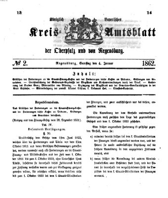 Königlich-bayerisches Kreis-Amtsblatt der Oberpfalz und von Regensburg (Königlich bayerisches Intelligenzblatt für die Oberpfalz und von Regensburg) Samstag 4. Januar 1862