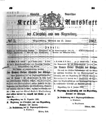 Königlich-bayerisches Kreis-Amtsblatt der Oberpfalz und von Regensburg (Königlich bayerisches Intelligenzblatt für die Oberpfalz und von Regensburg) Mittwoch 15. Januar 1862