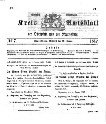 Königlich-bayerisches Kreis-Amtsblatt der Oberpfalz und von Regensburg (Königlich bayerisches Intelligenzblatt für die Oberpfalz und von Regensburg) Mittwoch 22. Januar 1862