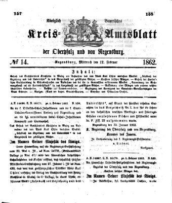 Königlich-bayerisches Kreis-Amtsblatt der Oberpfalz und von Regensburg (Königlich bayerisches Intelligenzblatt für die Oberpfalz und von Regensburg) Mittwoch 12. Februar 1862