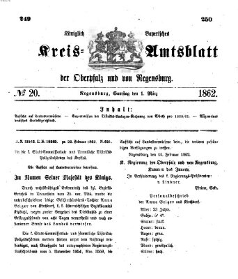 Königlich-bayerisches Kreis-Amtsblatt der Oberpfalz und von Regensburg (Königlich bayerisches Intelligenzblatt für die Oberpfalz und von Regensburg) Samstag 1. März 1862