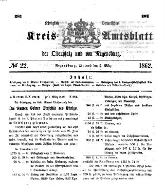 Königlich-bayerisches Kreis-Amtsblatt der Oberpfalz und von Regensburg (Königlich bayerisches Intelligenzblatt für die Oberpfalz und von Regensburg) Mittwoch 5. März 1862