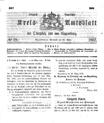 Königlich-bayerisches Kreis-Amtsblatt der Oberpfalz und von Regensburg (Königlich bayerisches Intelligenzblatt für die Oberpfalz und von Regensburg) Mittwoch 26. März 1862