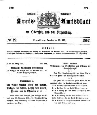 Königlich-bayerisches Kreis-Amtsblatt der Oberpfalz und von Regensburg (Königlich bayerisches Intelligenzblatt für die Oberpfalz und von Regensburg) Samstag 29. März 1862