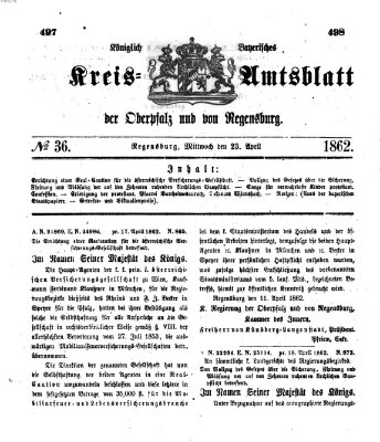 Königlich-bayerisches Kreis-Amtsblatt der Oberpfalz und von Regensburg (Königlich bayerisches Intelligenzblatt für die Oberpfalz und von Regensburg) Mittwoch 23. April 1862