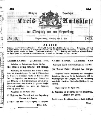 Königlich-bayerisches Kreis-Amtsblatt der Oberpfalz und von Regensburg (Königlich bayerisches Intelligenzblatt für die Oberpfalz und von Regensburg) Samstag 3. Mai 1862