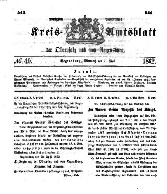 Königlich-bayerisches Kreis-Amtsblatt der Oberpfalz und von Regensburg (Königlich bayerisches Intelligenzblatt für die Oberpfalz und von Regensburg) Mittwoch 7. Mai 1862