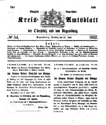 Königlich-bayerisches Kreis-Amtsblatt der Oberpfalz und von Regensburg (Königlich bayerisches Intelligenzblatt für die Oberpfalz und von Regensburg) Samstag 21. Juni 1862