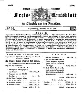 Königlich-bayerisches Kreis-Amtsblatt der Oberpfalz und von Regensburg (Königlich bayerisches Intelligenzblatt für die Oberpfalz und von Regensburg) Mittwoch 23. Juli 1862