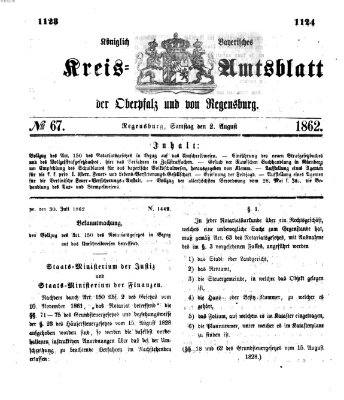 Königlich-bayerisches Kreis-Amtsblatt der Oberpfalz und von Regensburg (Königlich bayerisches Intelligenzblatt für die Oberpfalz und von Regensburg) Samstag 2. August 1862