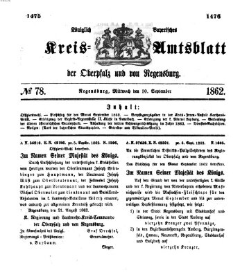 Königlich-bayerisches Kreis-Amtsblatt der Oberpfalz und von Regensburg (Königlich bayerisches Intelligenzblatt für die Oberpfalz und von Regensburg) Mittwoch 10. September 1862