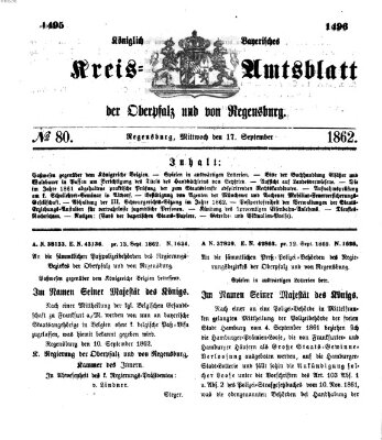 Königlich-bayerisches Kreis-Amtsblatt der Oberpfalz und von Regensburg (Königlich bayerisches Intelligenzblatt für die Oberpfalz und von Regensburg) Mittwoch 17. September 1862