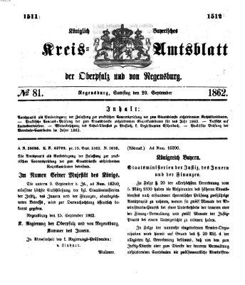 Königlich-bayerisches Kreis-Amtsblatt der Oberpfalz und von Regensburg (Königlich bayerisches Intelligenzblatt für die Oberpfalz und von Regensburg) Samstag 20. September 1862