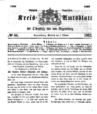 Königlich-bayerisches Kreis-Amtsblatt der Oberpfalz und von Regensburg (Königlich bayerisches Intelligenzblatt für die Oberpfalz und von Regensburg) Mittwoch 1. Oktober 1862