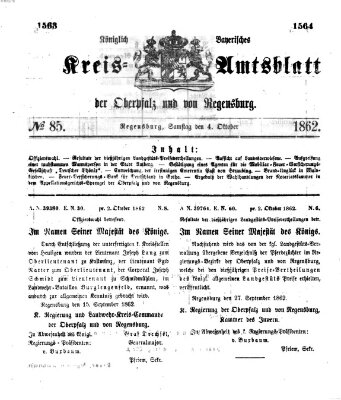 Königlich-bayerisches Kreis-Amtsblatt der Oberpfalz und von Regensburg (Königlich bayerisches Intelligenzblatt für die Oberpfalz und von Regensburg) Samstag 4. Oktober 1862