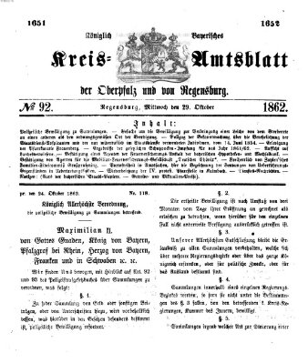 Königlich-bayerisches Kreis-Amtsblatt der Oberpfalz und von Regensburg (Königlich bayerisches Intelligenzblatt für die Oberpfalz und von Regensburg) Mittwoch 29. Oktober 1862