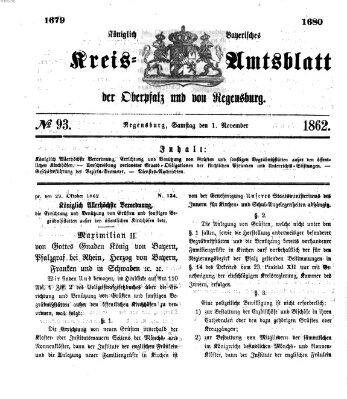 Königlich-bayerisches Kreis-Amtsblatt der Oberpfalz und von Regensburg (Königlich bayerisches Intelligenzblatt für die Oberpfalz und von Regensburg) Samstag 1. November 1862