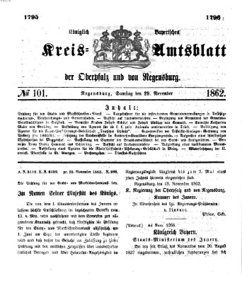 Königlich-bayerisches Kreis-Amtsblatt der Oberpfalz und von Regensburg (Königlich bayerisches Intelligenzblatt für die Oberpfalz und von Regensburg) Samstag 29. November 1862