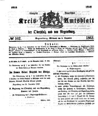 Königlich-bayerisches Kreis-Amtsblatt der Oberpfalz und von Regensburg (Königlich bayerisches Intelligenzblatt für die Oberpfalz und von Regensburg) Mittwoch 3. Dezember 1862