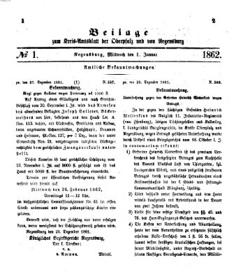 Königlich-bayerisches Kreis-Amtsblatt der Oberpfalz und von Regensburg (Königlich bayerisches Intelligenzblatt für die Oberpfalz und von Regensburg) Mittwoch 1. Januar 1862