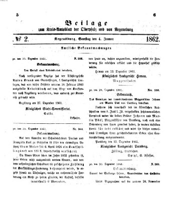 Königlich-bayerisches Kreis-Amtsblatt der Oberpfalz und von Regensburg (Königlich bayerisches Intelligenzblatt für die Oberpfalz und von Regensburg) Samstag 4. Januar 1862