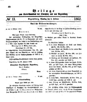 Königlich-bayerisches Kreis-Amtsblatt der Oberpfalz und von Regensburg (Königlich bayerisches Intelligenzblatt für die Oberpfalz und von Regensburg) Samstag 8. Februar 1862