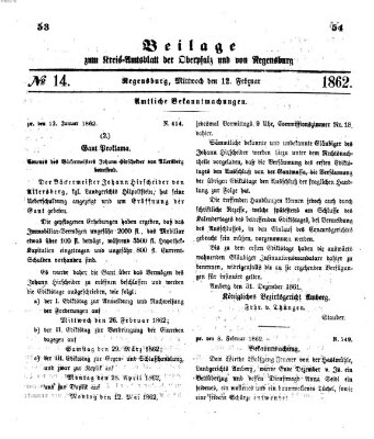 Königlich-bayerisches Kreis-Amtsblatt der Oberpfalz und von Regensburg (Königlich bayerisches Intelligenzblatt für die Oberpfalz und von Regensburg) Mittwoch 12. Februar 1862