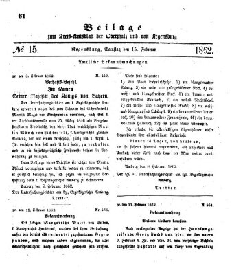 Königlich-bayerisches Kreis-Amtsblatt der Oberpfalz und von Regensburg (Königlich bayerisches Intelligenzblatt für die Oberpfalz und von Regensburg) Samstag 15. Februar 1862