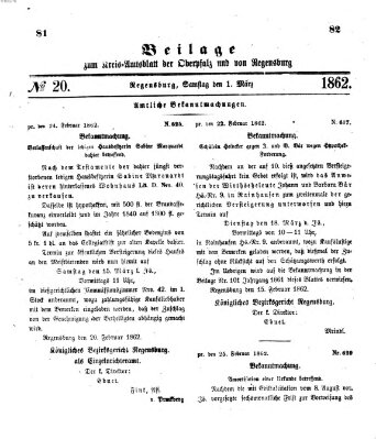 Königlich-bayerisches Kreis-Amtsblatt der Oberpfalz und von Regensburg (Königlich bayerisches Intelligenzblatt für die Oberpfalz und von Regensburg) Samstag 1. März 1862