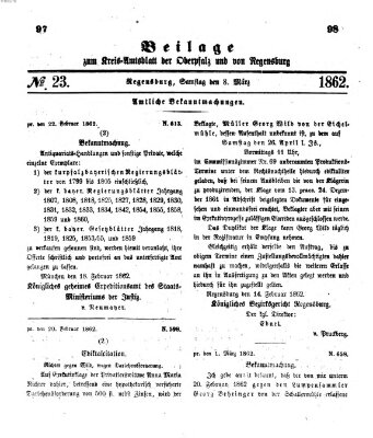 Königlich-bayerisches Kreis-Amtsblatt der Oberpfalz und von Regensburg (Königlich bayerisches Intelligenzblatt für die Oberpfalz und von Regensburg) Samstag 8. März 1862