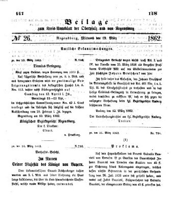 Königlich-bayerisches Kreis-Amtsblatt der Oberpfalz und von Regensburg (Königlich bayerisches Intelligenzblatt für die Oberpfalz und von Regensburg) Mittwoch 19. März 1862