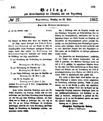 Königlich-bayerisches Kreis-Amtsblatt der Oberpfalz und von Regensburg (Königlich bayerisches Intelligenzblatt für die Oberpfalz und von Regensburg) Samstag 22. März 1862