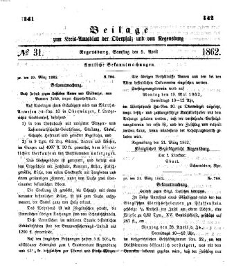 Königlich-bayerisches Kreis-Amtsblatt der Oberpfalz und von Regensburg (Königlich bayerisches Intelligenzblatt für die Oberpfalz und von Regensburg) Samstag 5. April 1862