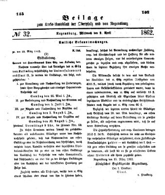 Königlich-bayerisches Kreis-Amtsblatt der Oberpfalz und von Regensburg (Königlich bayerisches Intelligenzblatt für die Oberpfalz und von Regensburg) Mittwoch 9. April 1862