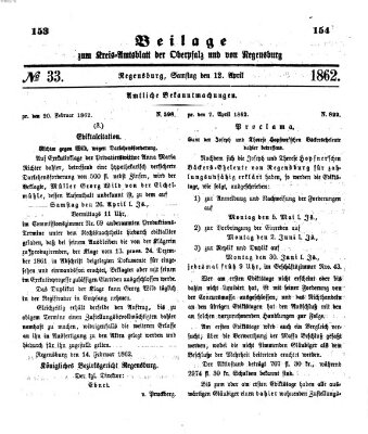 Königlich-bayerisches Kreis-Amtsblatt der Oberpfalz und von Regensburg (Königlich bayerisches Intelligenzblatt für die Oberpfalz und von Regensburg) Samstag 12. April 1862