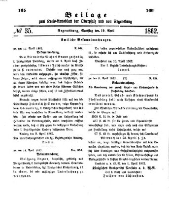 Königlich-bayerisches Kreis-Amtsblatt der Oberpfalz und von Regensburg (Königlich bayerisches Intelligenzblatt für die Oberpfalz und von Regensburg) Samstag 19. April 1862