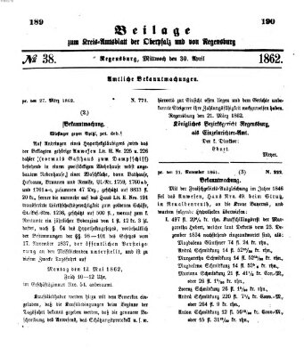 Königlich-bayerisches Kreis-Amtsblatt der Oberpfalz und von Regensburg (Königlich bayerisches Intelligenzblatt für die Oberpfalz und von Regensburg) Mittwoch 30. April 1862