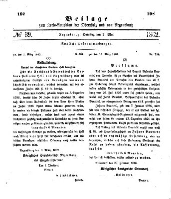 Königlich-bayerisches Kreis-Amtsblatt der Oberpfalz und von Regensburg (Königlich bayerisches Intelligenzblatt für die Oberpfalz und von Regensburg) Samstag 3. Mai 1862