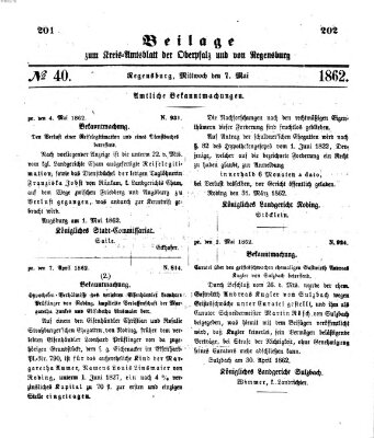 Königlich-bayerisches Kreis-Amtsblatt der Oberpfalz und von Regensburg (Königlich bayerisches Intelligenzblatt für die Oberpfalz und von Regensburg) Mittwoch 7. Mai 1862