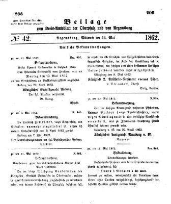 Königlich-bayerisches Kreis-Amtsblatt der Oberpfalz und von Regensburg (Königlich bayerisches Intelligenzblatt für die Oberpfalz und von Regensburg) Mittwoch 14. Mai 1862