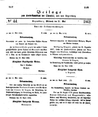 Königlich-bayerisches Kreis-Amtsblatt der Oberpfalz und von Regensburg (Königlich bayerisches Intelligenzblatt für die Oberpfalz und von Regensburg) Mittwoch 21. Mai 1862